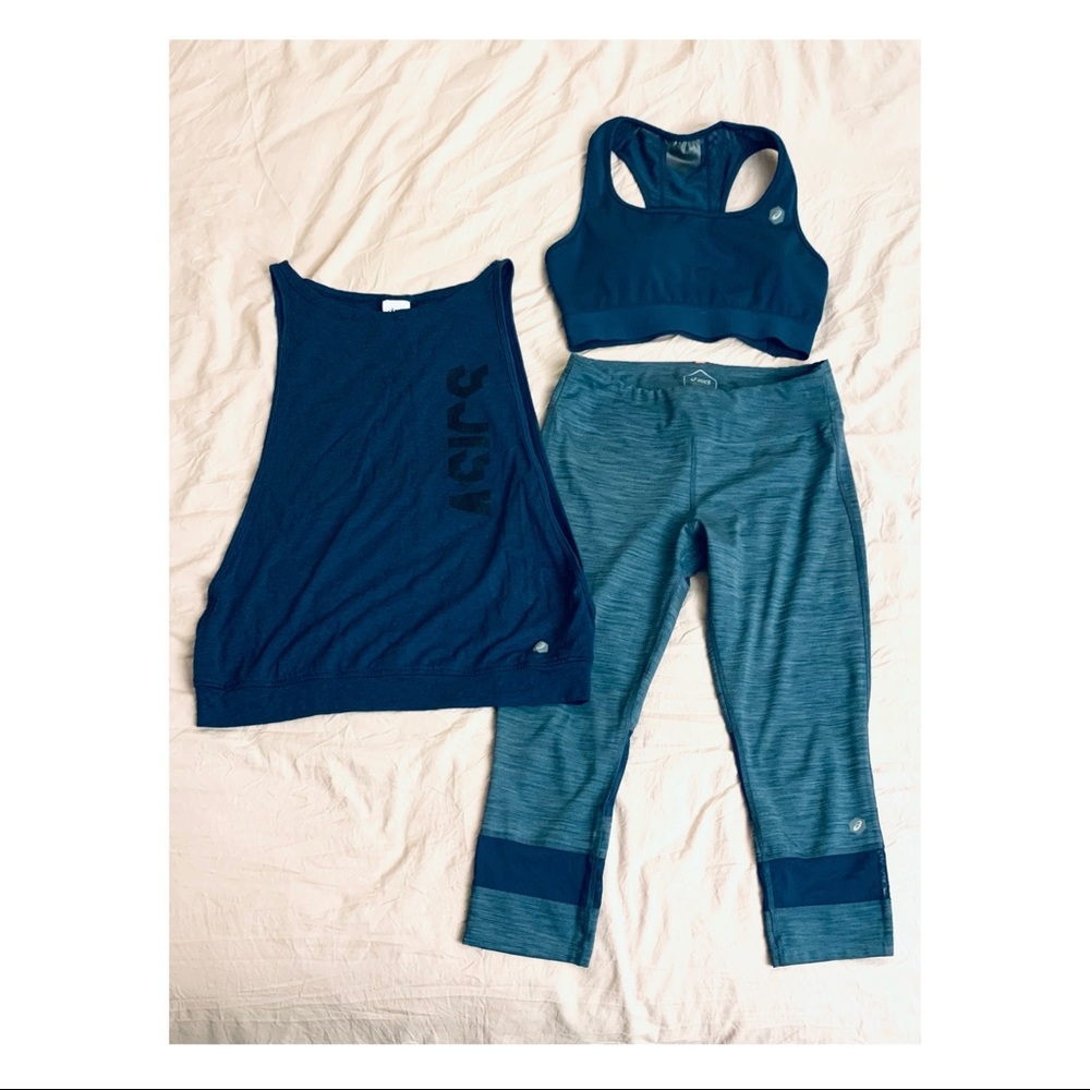 ASICS Core print bra + tight + tank top